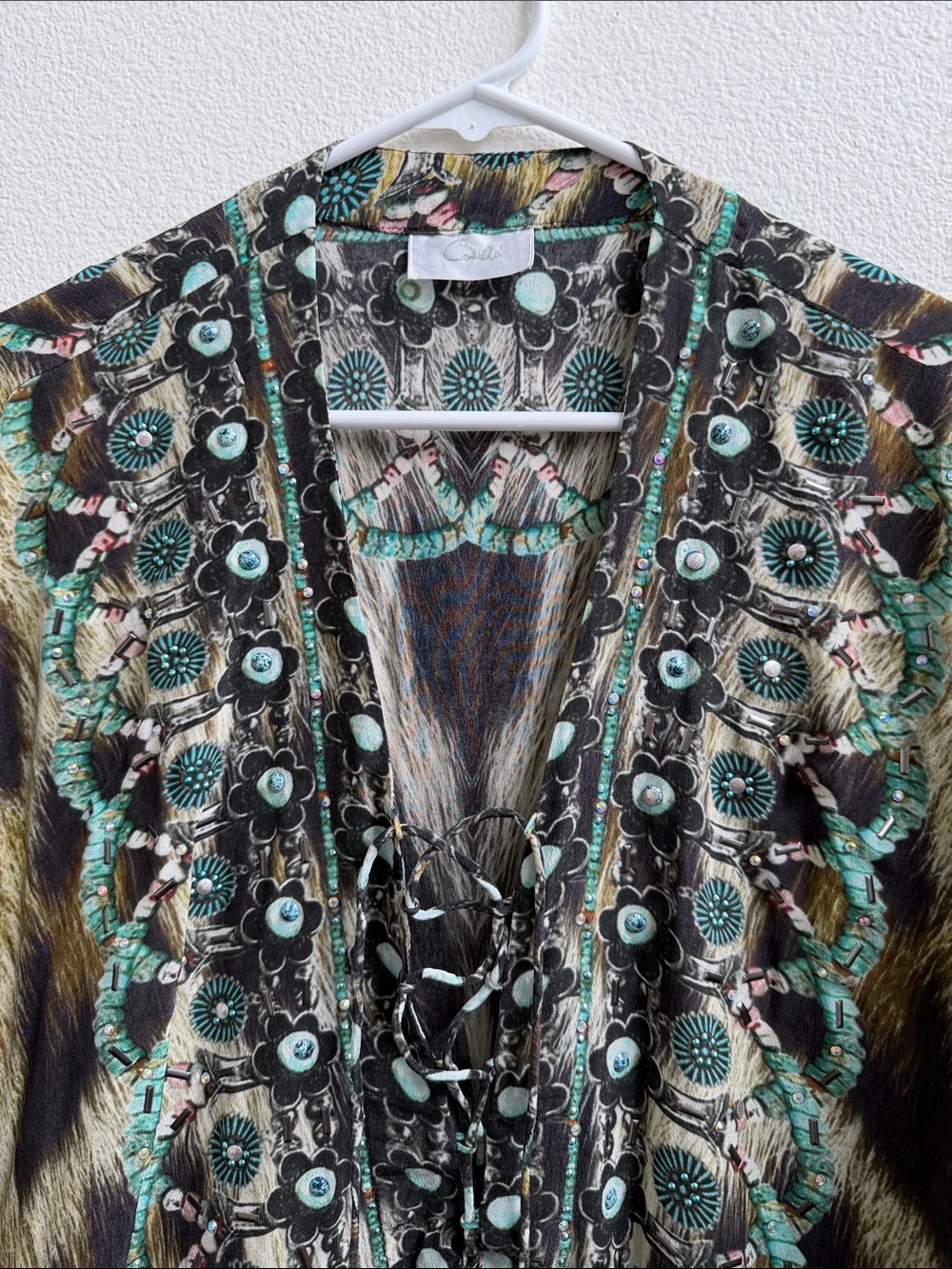 Camilla Animal Print Leopard Silk Caftan Swimsuit Cover-up Multicolor - Picture 2 of 12